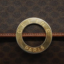 CELINE Macadam Canvas Circle Shoulder Bag PVC Leather Brown Gold Auth 123293-17