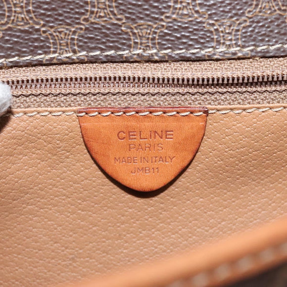 CELINE Macadam Canvas Circle Shoulder Bag PVC Leather Brown Gold Auth 123293