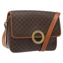 CELINE Macadam Canvas Circle Shoulder Bag PVC Leather Brown Gold Auth 123293-1