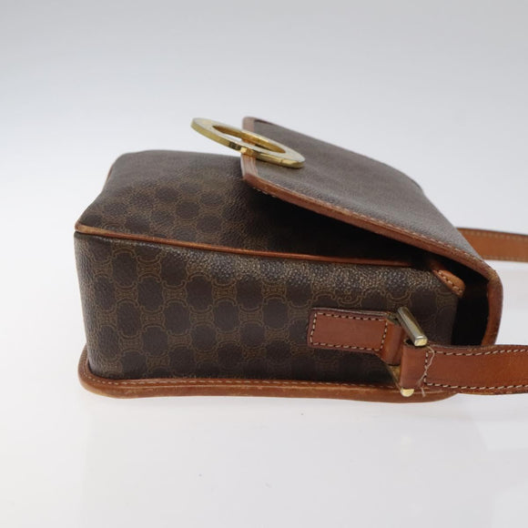 CELINE Macadam Canvas Circle Shoulder Bag PVC Leather Brown Gold Auth 123293