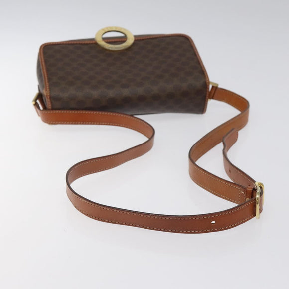 CELINE Macadam Canvas Circle Shoulder Bag PVC Leather Brown Gold Auth 123293