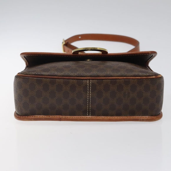 CELINE Macadam Canvas Circle Shoulder Bag PVC Leather Brown Gold Auth 123293