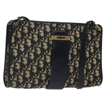 Christian Dior Trotter Canvas Shoulder Bag Navy Gold Auth 123314