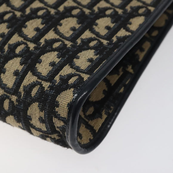 Christian Dior Trotter Canvas Shoulder Bag Navy Gold Auth 123314