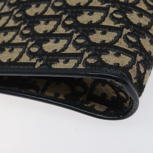 Christian Dior Trotter Canvas Shoulder Bag Navy Gold Auth 123314