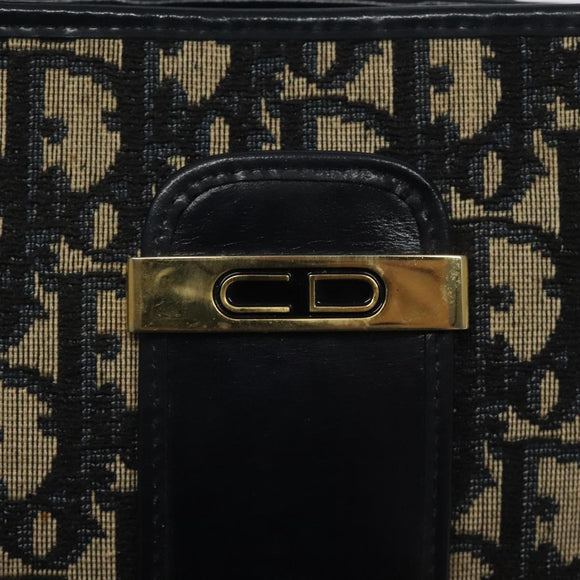 Christian Dior Trotter Canvas Shoulder Bag Navy Gold Auth 123314
