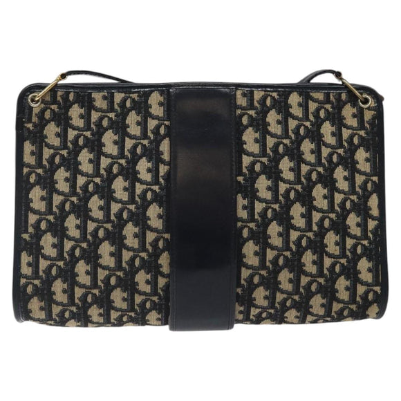 Christian Dior Trotter Canvas Shoulder Bag Navy Gold Auth 123314