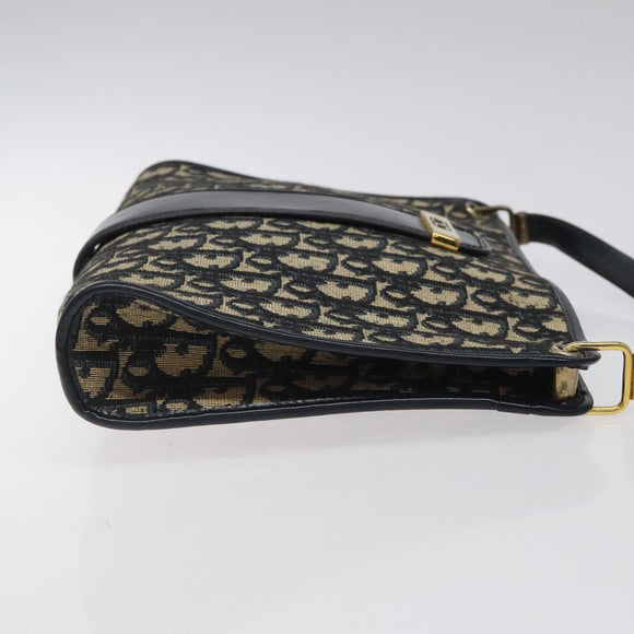 Christian Dior Trotter Canvas Shoulder Bag Navy Gold Auth 123314