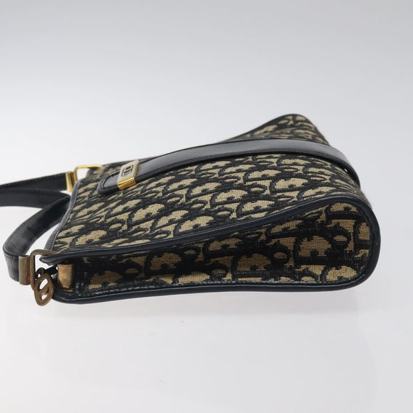 Christian Dior Trotter Canvas Shoulder Bag Navy Gold Auth 123314