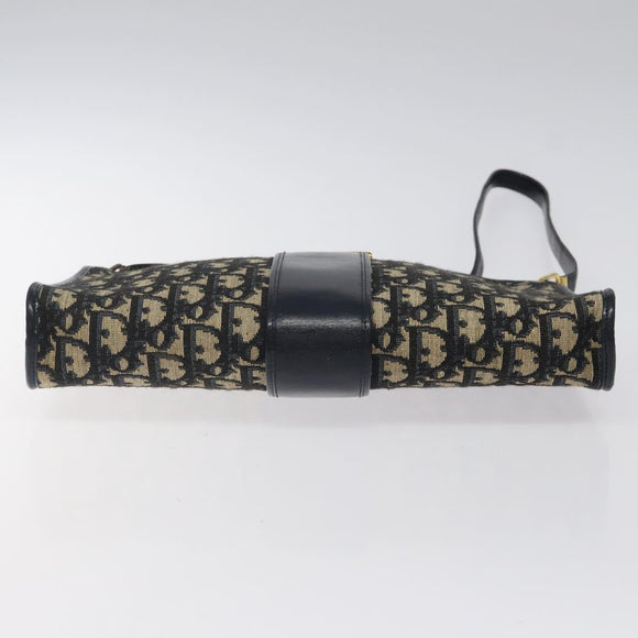 Christian Dior Trotter Canvas Shoulder Bag Navy Gold Auth 123314