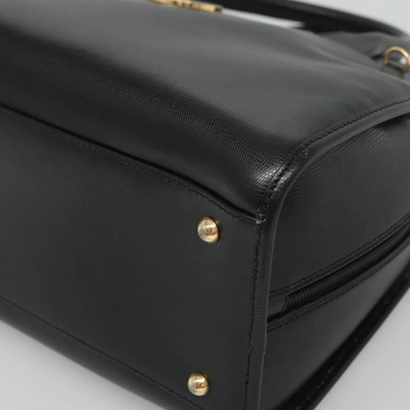 CELINE Hand Bag Leather 2way Black Gold Auth 123321