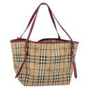 BURBERRY Nova Check Shoulder Bag PVC Beige Gold Auth 123325-1