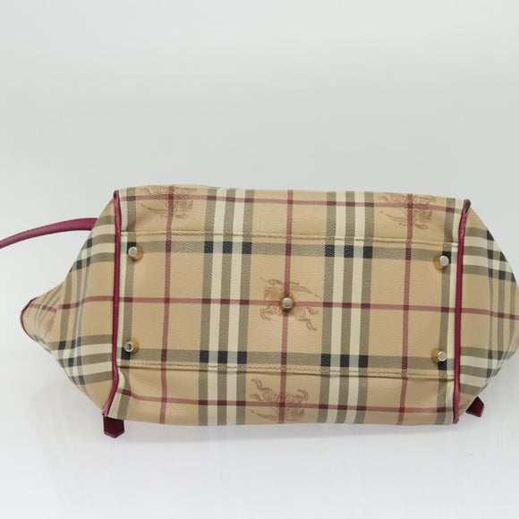 BURBERRY Nova Check Shoulder Bag PVC Beige Gold Auth 123325