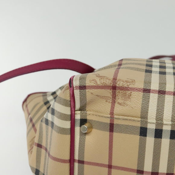 BURBERRY Nova Check Shoulder Bag PVC Beige Gold Auth 123325