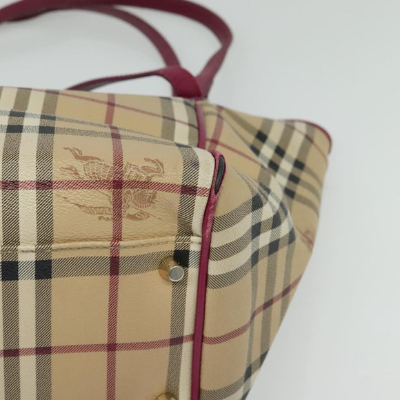 BURBERRY Nova Check Shoulder Bag PVC Beige Gold Auth 123325