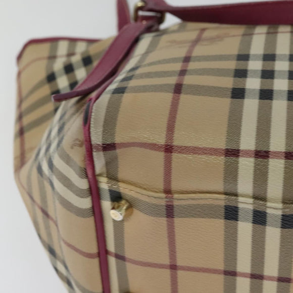 BURBERRY Nova Check Shoulder Bag PVC Beige Gold Auth 123325