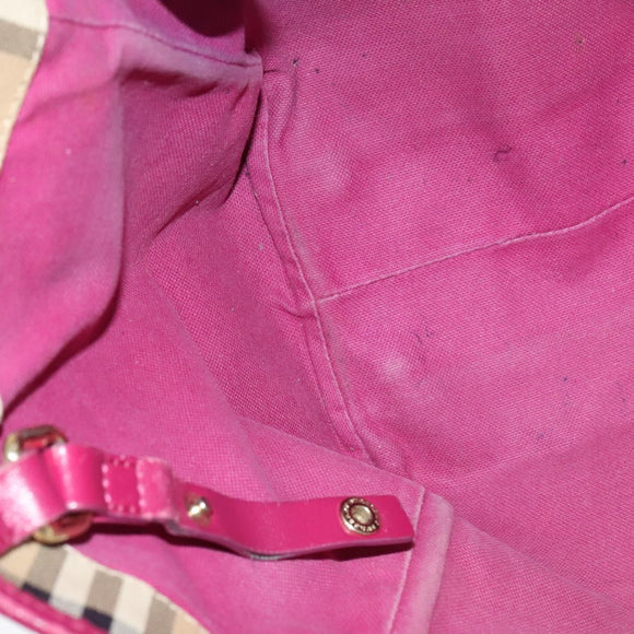 BURBERRY Nova Check Shoulder Bag PVC Beige Gold Auth 123325