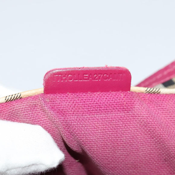 BURBERRY Nova Check Shoulder Bag PVC Beige Gold Auth 123325