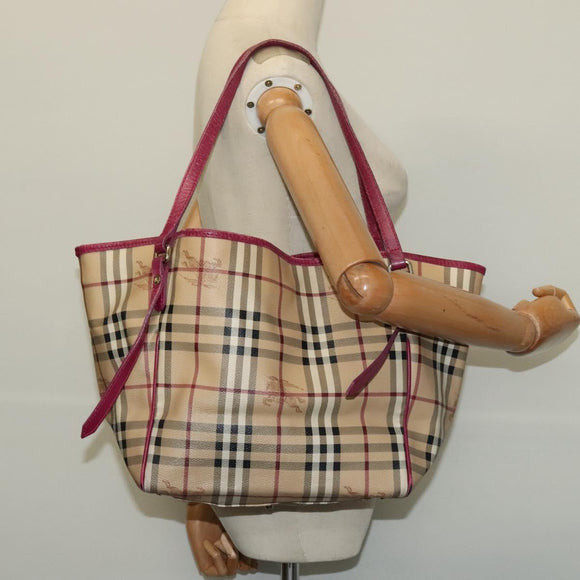 BURBERRY Nova Check Shoulder Bag PVC Beige Gold Auth 123325