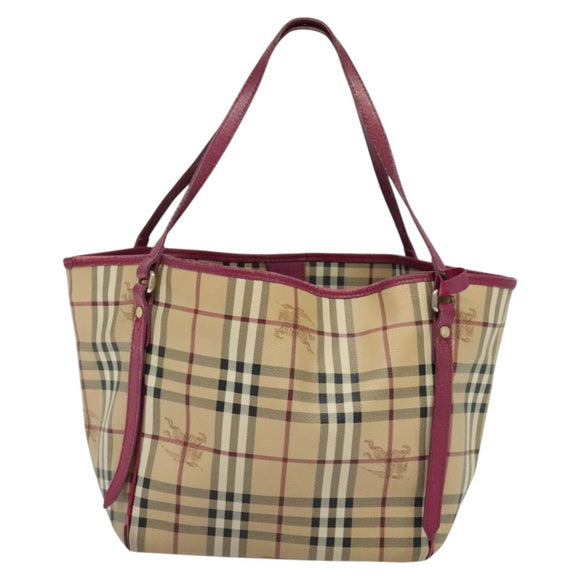 BURBERRY Nova Check Shoulder Bag PVC Beige Gold Auth 123325