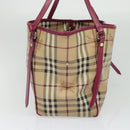 BURBERRY Nova Check Shoulder Bag PVC Beige Gold Auth 123325-3