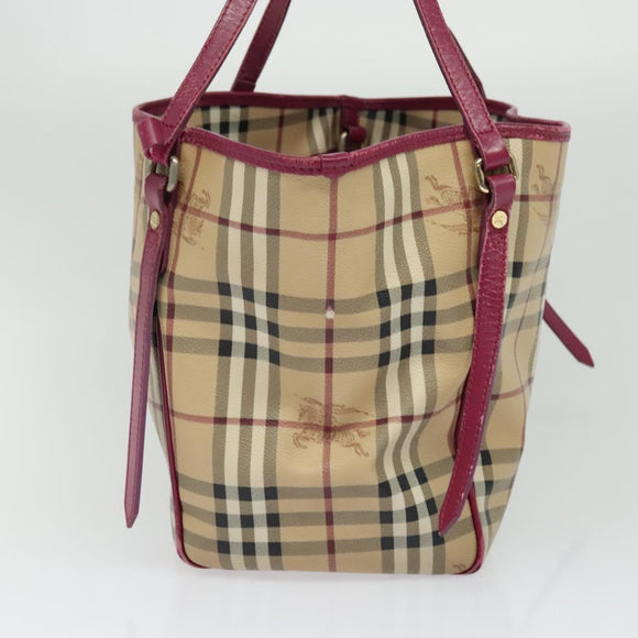 BURBERRY Nova Check Shoulder Bag PVC Beige Gold Auth 123325