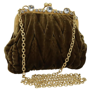 Miu Miu Matelasse Chain Shoulder Bag Velor Brown Gold Auth 123328