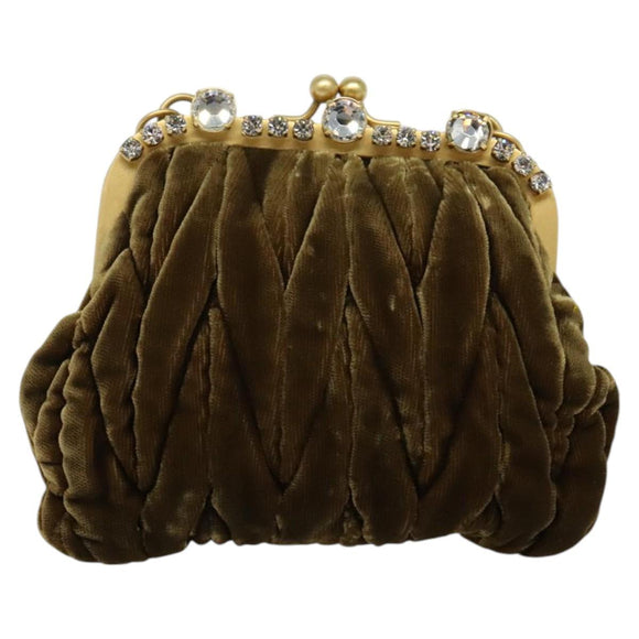 Miu Miu Matelasse Chain Shoulder Bag Velor Brown Gold Auth 123328