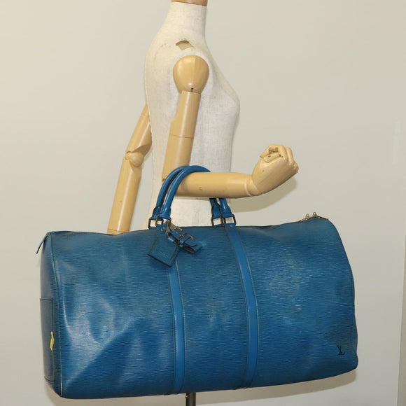LOUIS VUITTON Epi Keepall 60 Boston Bag Blue M42945 LV Auth 123336
