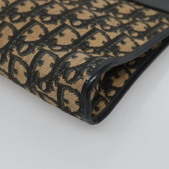 Christian Dior Trotter Canvas Shoulder Bag Navy Gold Auth 123357