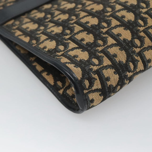 Christian Dior Trotter Canvas Shoulder Bag Navy Gold Auth 123357