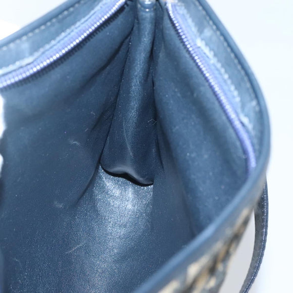 Christian Dior Trotter Canvas Shoulder Bag Navy Gold Auth 123357