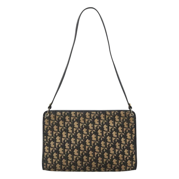 Christian Dior Trotter Canvas Shoulder Bag Navy Gold Auth 123357