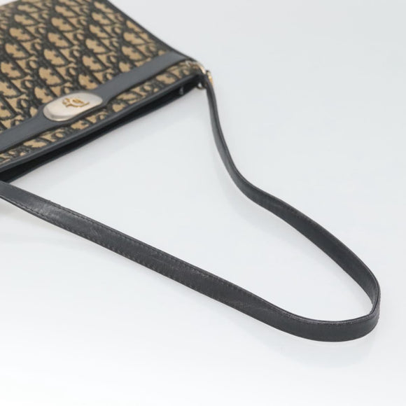Christian Dior Trotter Canvas Shoulder Bag Navy Gold Auth 123357