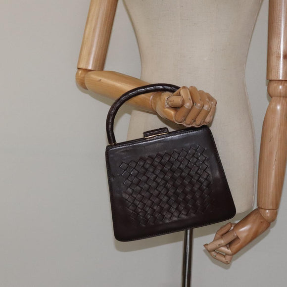 BOTTEGA VENETA INTRECCIATO Hand Bag Leather Brown Gold Auth 123359