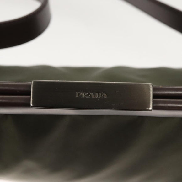 PRADA Shoulder Bag Nylon Khaki Silver Auth 123373