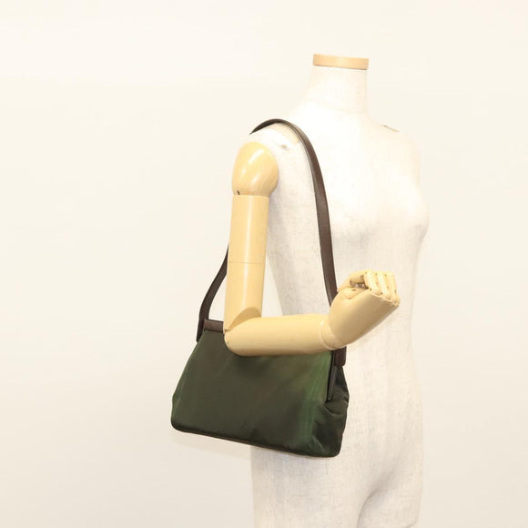 PRADA Shoulder Bag Nylon Khaki Silver Auth 123373