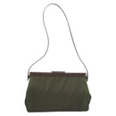 PRADA Shoulder Bag Nylon Khaki Silver Auth 123373-13