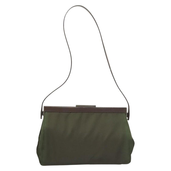 PRADA Shoulder Bag Nylon Khaki Silver Auth 123373