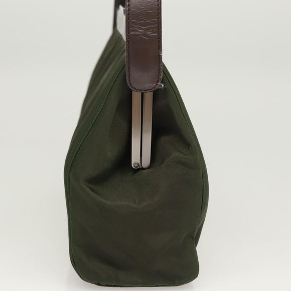 PRADA Shoulder Bag Nylon Khaki Silver Auth 123373