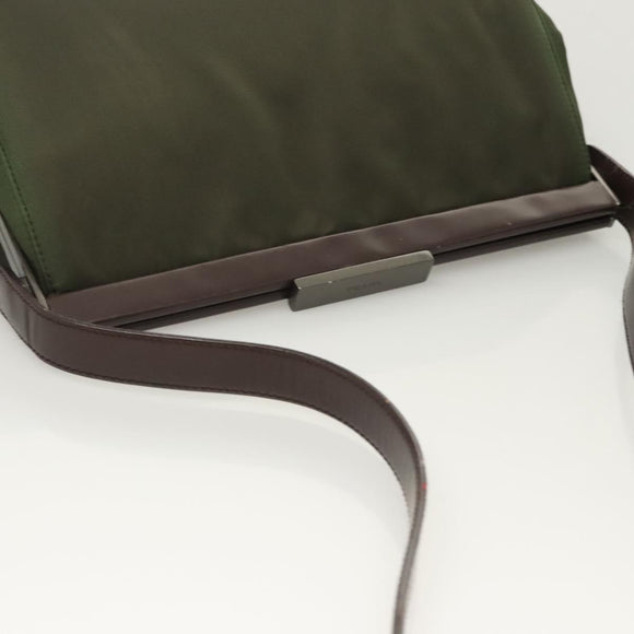 PRADA Shoulder Bag Nylon Khaki Silver Auth 123373