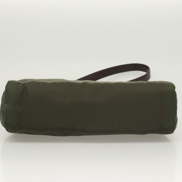 PRADA Shoulder Bag Nylon Khaki Silver Auth 123373