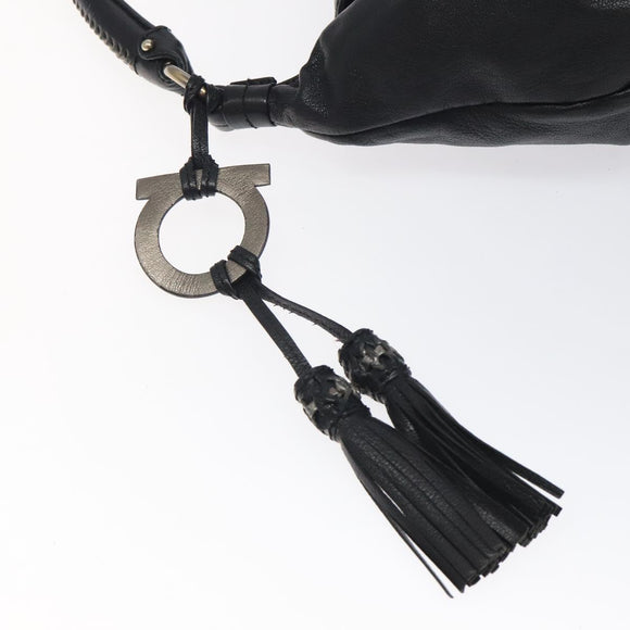 Salvatore Ferragamo Shoulder Bag Leather Black Silver Auth 123376