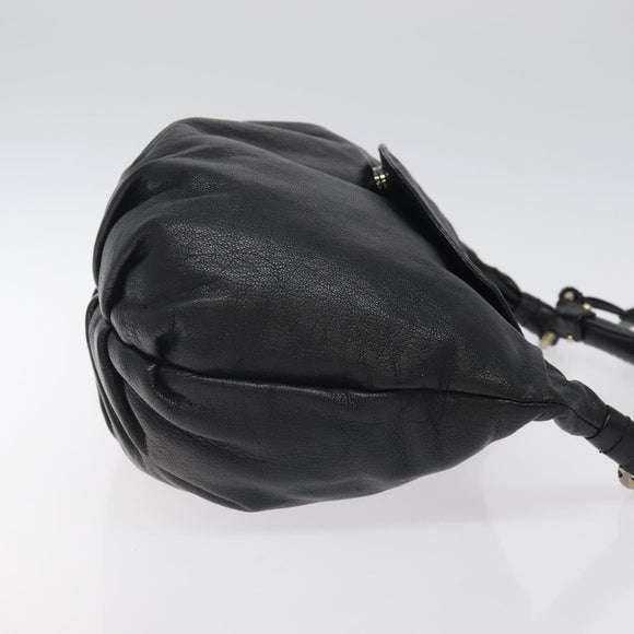 Salvatore Ferragamo Shoulder Bag Leather Black Silver Auth 123376