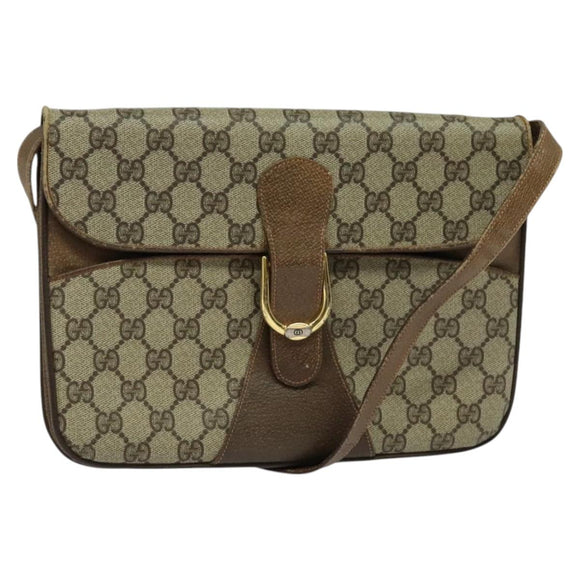 GUCCI GG Supreme Shoulder Bag PVC Beige Gold Auth 123381