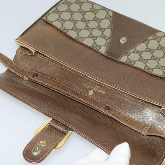 GUCCI GG Supreme Shoulder Bag PVC Beige Gold Auth 123381