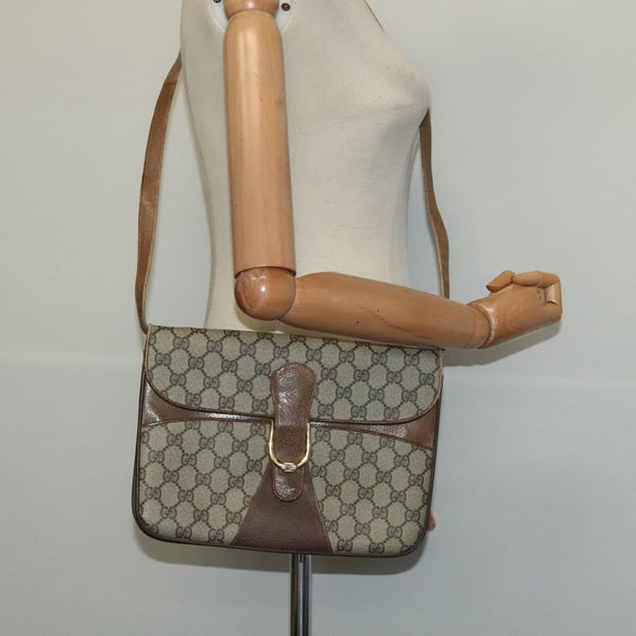 GUCCI GG Supreme Shoulder Bag PVC Beige Gold Auth 123381