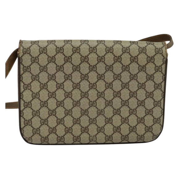 GUCCI GG Supreme Shoulder Bag PVC Beige Gold Auth 123381