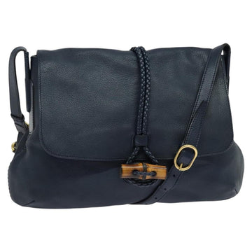 GUCCI Shoulder Bag Leather Blue Gold 338985 Auth 123404