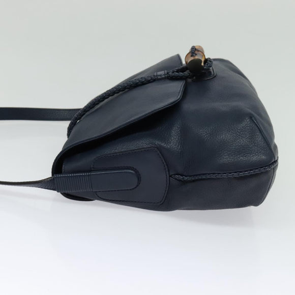 GUCCI Shoulder Bag Leather Blue Gold 338985 Auth 123404
